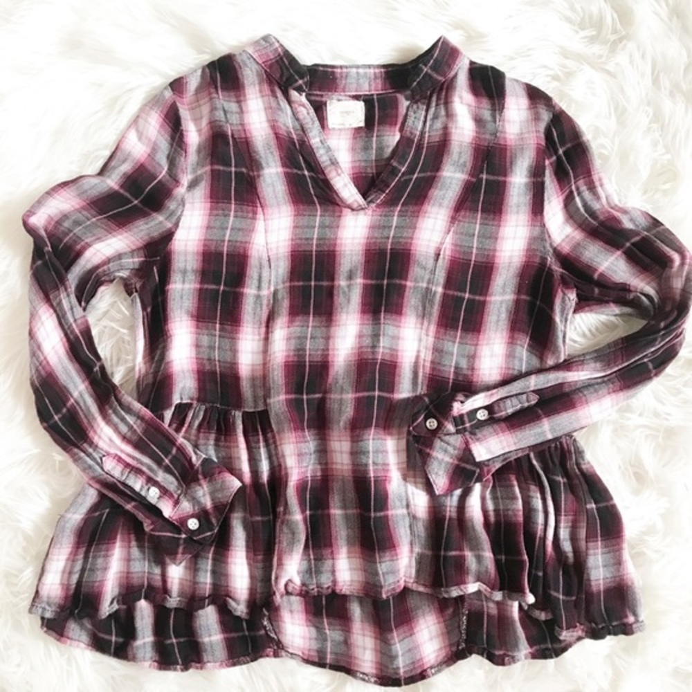 Harper Red Plaid Flannel Long Sleeve Blouse Top